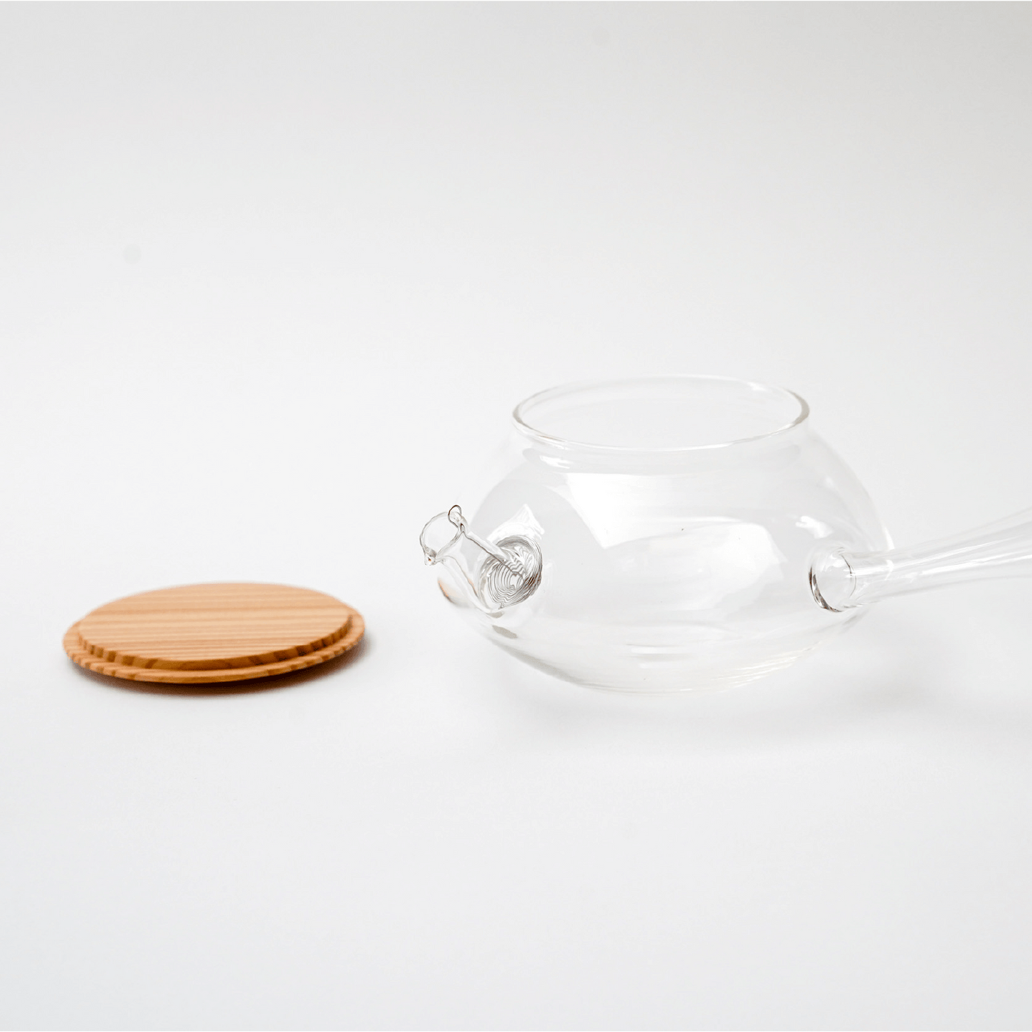 O., Glass Teapot Wooden lid