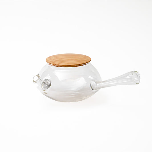 O., Glass Teapot  Wooden lid